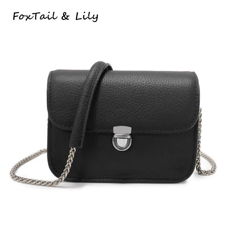 

FoxTail & Lily Women Genuine Leather Mini Chain Lock Bag Summer Elegant Ladies Shoulder Messenger Crossbody Bags Luxury Designer