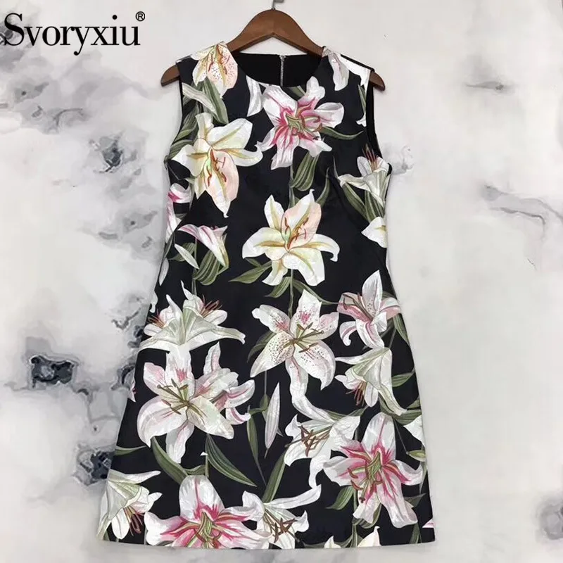 Svoryxiu Women's Summer New Runway Black lily Printed Tank Mini Dress High Quality Jacquard A-Line Short Dress Vestdios
Svoryxiu Women's Summer New Runway Black lily Printed Tank Mini Dress High Quality Jacquard A-Line Short Dress Vestdios