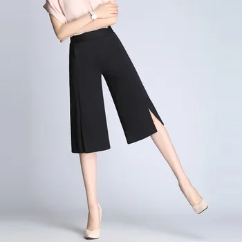 Straight leg female new spring and summer nine minutes pants split tide loose panty tall waist wide-legged pants DMB105 
Straight leg female new spring and summer nine minutes pants split tide loose panty tall waist wide-legged pants DMB105