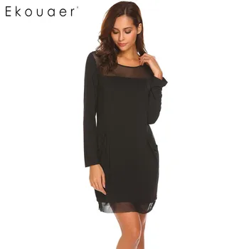 Ekouaer Women Sexy Nightgown O-Neck Long Sleeve Sleepwear Mesh Patchwork Sleepdress Nightdress with Pockets Female Home Clothing
Ekouaer Women Sexy Nightgown O-Neck Long Sleeve Sleepwear Mesh Patchwork Sleepdress Nightdress with Pockets Female Home Clothing