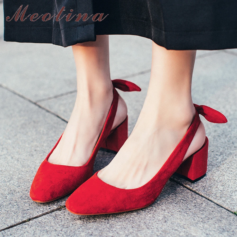 Meotina High Heels Women Slingbacks Shoes Kid Suede Thick High Heels Wedding Shoes Bow Square Toe Pumps Lady Red Big Size 33-42
Meotina High Heels Women Slingbacks Shoes Kid Suede Thick High Heels Wedding Shoes Bow Square Toe Pumps Lady Red Big Size 33-42