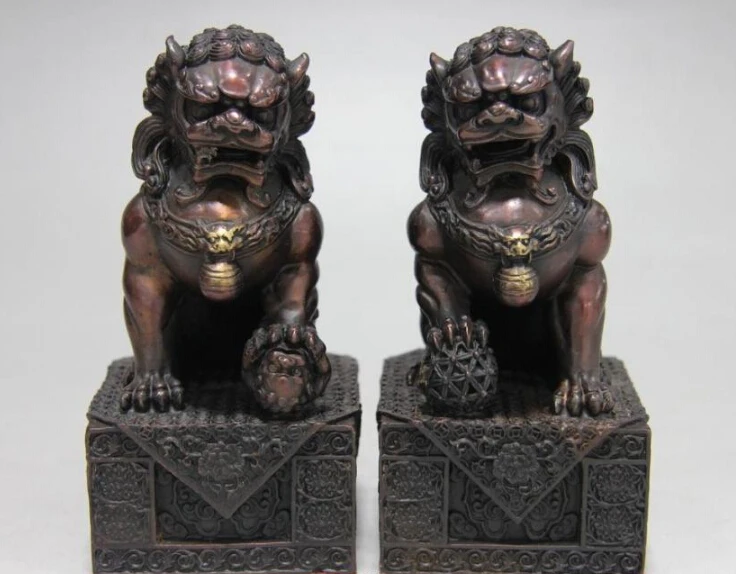 CH37 lucky home Feng shui red bronze Copper Guardian Evil Door Fu Foo Dog Lion Pair
CH37 lucky home Feng shui red bronze Copper Guardian Evil Door Fu Foo Dog Lion Pair