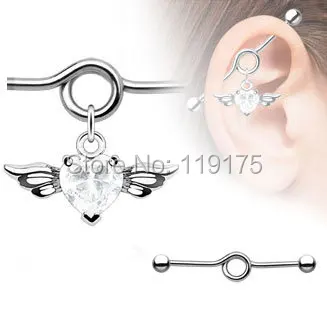 Pink Heart CZ Angel Wing Dangle Industrial Piercing Jewelry Charm 316L Surgical Steel Industrial Barbell Earring Ring
Pink Heart CZ Angel Wing Dangle Industrial Piercing Jewelry Charm 316L Surgical Steel Industrial Barbell Earring Ring