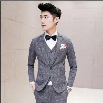 2019 spring and autumn new Korean men's slim suits hair stylist plaid suit men's fashion three-piece suit men clothing
2019 spring and autumn new Korean men's slim suits hair stylist plaid suit men's fashion three-piece suit men clothing