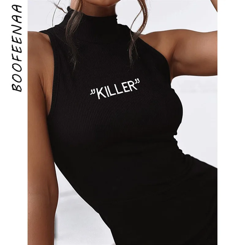 BOOFEENAA Sexy Letters Embroidery Sleeveless High Neck Mini Bodycon Dress Women Ribbed Knitted Black Club Dresses Fall C67-H50
BOOFEENAA Sexy Letters Embroidery Sleeveless High Neck Mini Bodycon Dress Women Ribbed Knitted Black Club Dresses Fall C67-H50