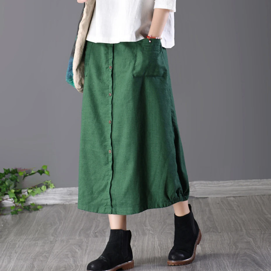 Women Linen Skirt Retro Vintage Fashion for Spring Summer Long Loose Elastic Waist Skirt Buttons Pockets Green Black AZ39121924
Women Linen Skirt Retro Vintage Fashion for Spring Summer Long Loose Elastic Waist Skirt Buttons Pockets Green Black AZ39121924