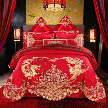 4/6/9pcs 100% Cotton red Duvet Cover Sheet Set Golden Dragon embroidery Pattern wedding Bedding Set
4/6/9pcs 100% Cotton red Duvet Cover Sheet Set Golden Dragon embroidery Pattern wedding Bedding Set