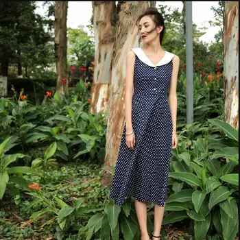 Holiday Style Women Summer Dress Thin Dot Retro Pearl Button A-line High Waist Swing Dress
Holiday Style Women Summer Dress Thin Dot Retro Pearl Button A-line High Waist Swing Dress