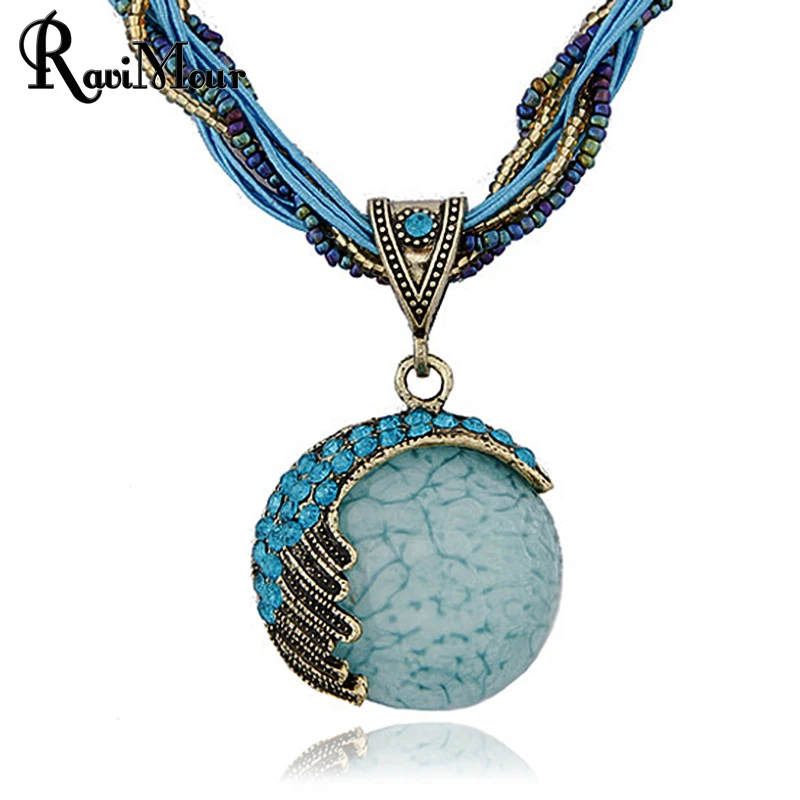 RAVIMOUR Bohemian Necklace for Women Vintage Beads Chain Round Stone Statement Necklaces & Pendants Collares Mujer Jewelry
RAVIMOUR Bohemian Necklace for Women Vintage Beads Chain Round Stone Statement Necklaces & Pendants Collares Mujer Jewelry