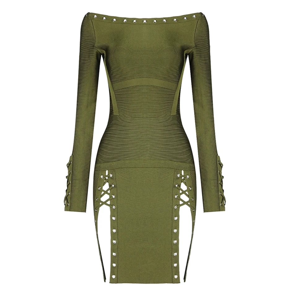 High Quality Women's Sexy Green Bandage Mini Dress 2019 Long Sleeve Stud Bodycon Dress Celebrity Party Runway Dress Vestidos
High Quality Women's Sexy Green Bandage Mini Dress 2019 Long Sleeve Stud Bodycon Dress Celebrity Party Runway Dress Vestidos