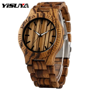 

Fashion YISUYA Mens Nature Wood Wristwatch Gift Hot Creative Novel Bamboo Wooden Fold Clasp Wrist Watch Quartz Analog Luxury
