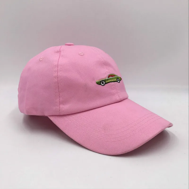 Унисекс модная вышитая розовая шляпа для папы с автомобилем хлопковая черная