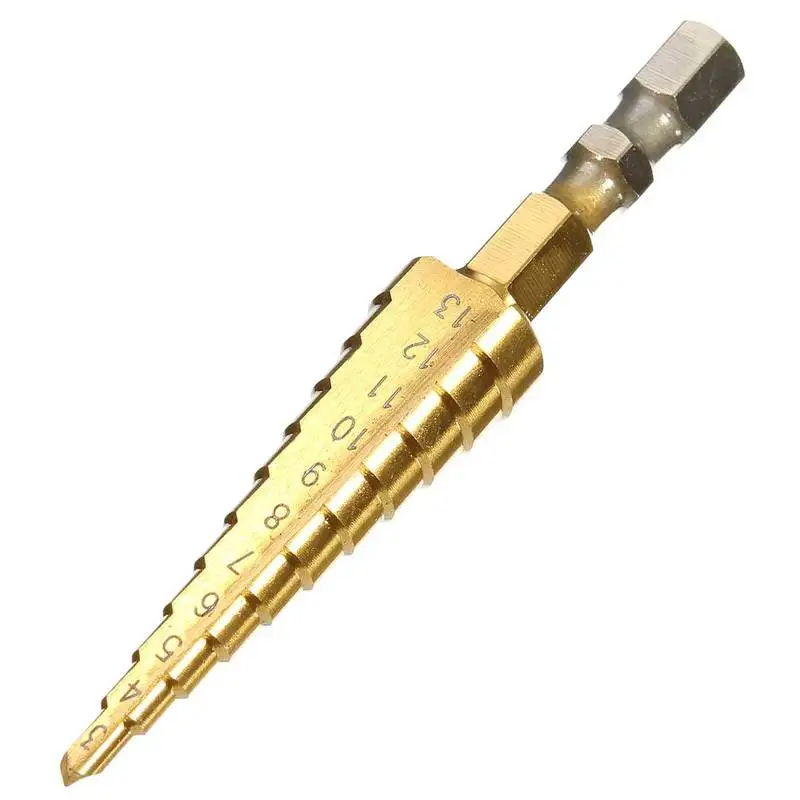 New 3-13mm HSS Titanium Coated Stepped Drill Power Tools Carbide Wood Drilling Mini Drill Bit Set for Metal 1/4 Hex Handle
New 3-13mm HSS Titanium Coated Stepped Drill Power Tools Carbide Wood Drilling Mini Drill Bit Set for Metal 1/4 Hex Handle