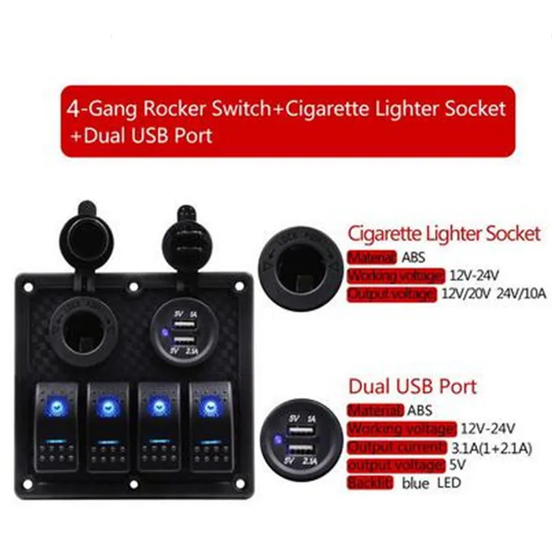 4 Gang Boat Car Switch Panel with Cigarette lighter Socket car charger USB LED On/Off Rocker Switch Panel Car Cigarette lighter
4 Gang Boat Car Switch Panel with Cigarette lighter Socket car charger USB LED On/Off Rocker Switch Panel Car Cigarette lighter