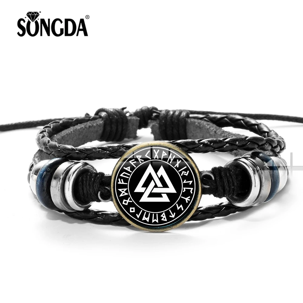 SONGDA Brand Norse Viking Runes Leather Bracelets Engraved Scandinavian Triangle Norway Valknut Round Gem Amulet Bracelet Bangle
SONGDA Brand Norse Viking Runes Leather Bracelets Engraved Scandinavian Triangle Norway Valknut Round Gem Amulet Bracelet Bangle