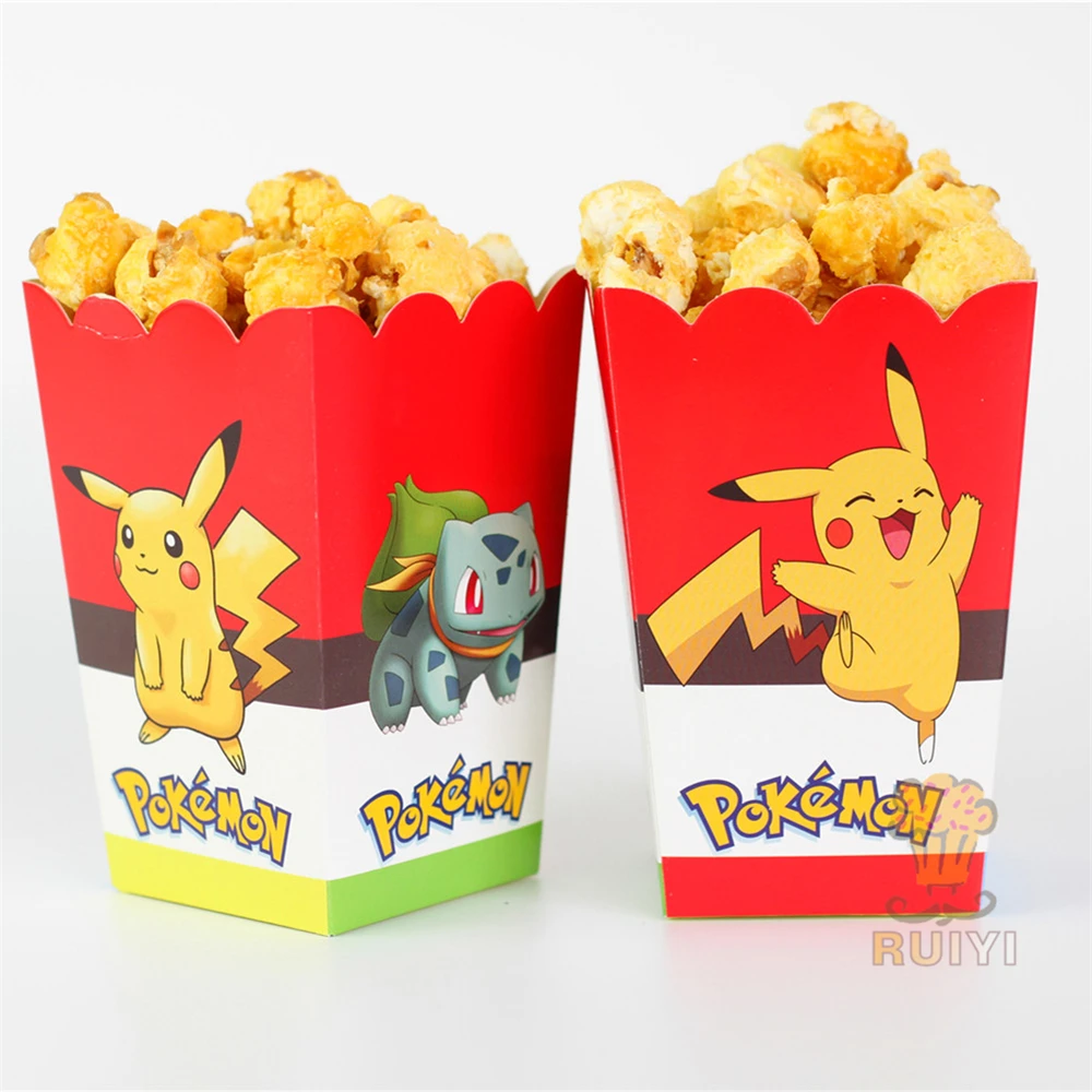 

6Pcs/Lot New Janpan Cartoon Pokemon Go pikachu party Popcorn Box Gift Box Favor Birthday Party Supplies baby shower decoration