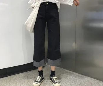 2019 Summer Women Harajuku Mid Waist Wide Leg Pants Pockets Black Denim Trousers Button Ankle-Length Loose Pants
2019 Summer Women Harajuku Mid Waist Wide Leg Pants Pockets Black Denim Trousers Button Ankle-Length Loose Pants