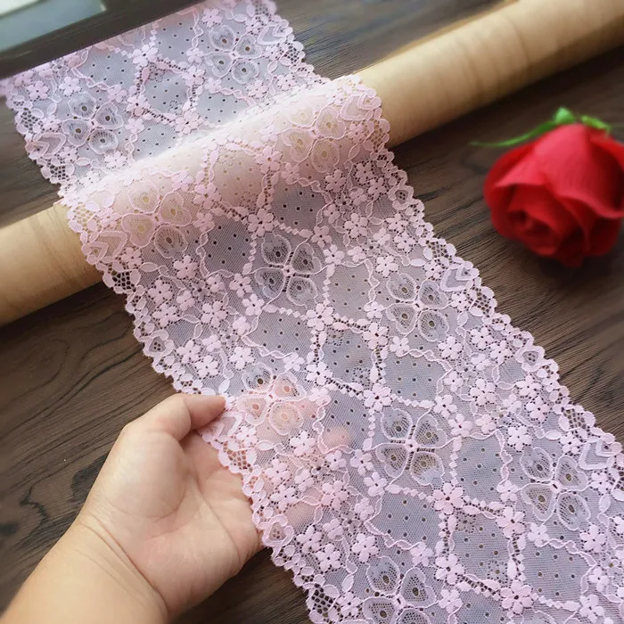 

5Yards/Lot 18cm pink Spandex elastic lingerie lace flower stretch applique lace for underwear bra