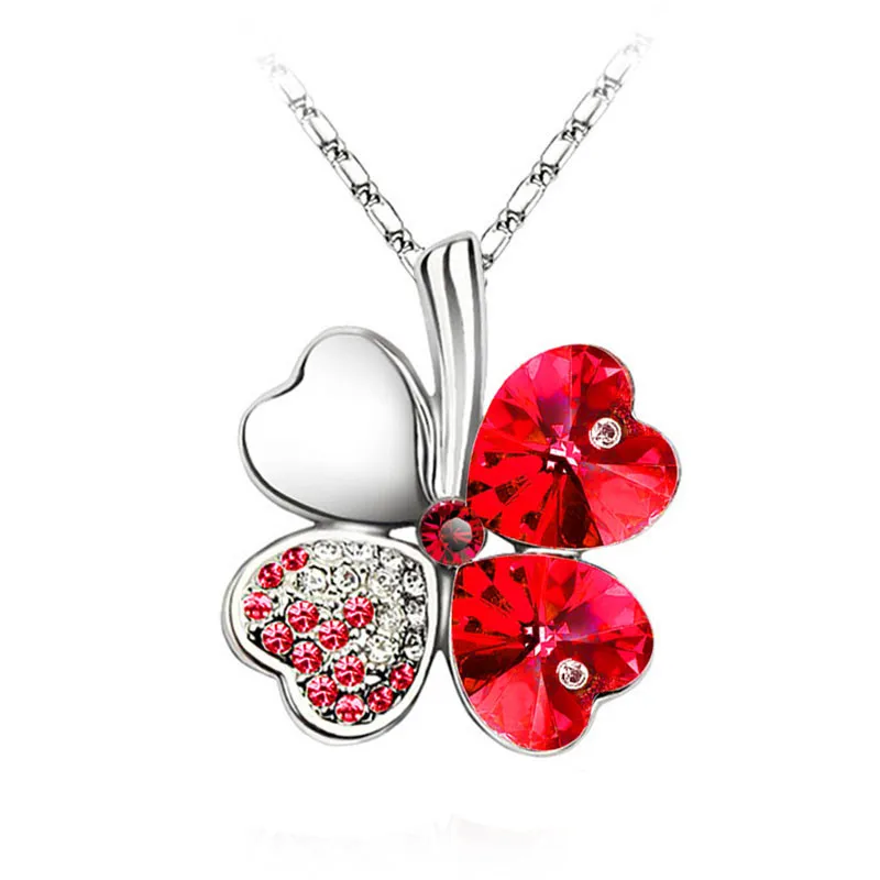 Pendant Necklaces Silver Plated Chain Charm Crystal Heart Lucky Four Leaf Clover Pendant Necklaces
Pendant Necklaces Silver Plated Chain Charm Crystal Heart Lucky Four Leaf Clover Pendant Necklaces