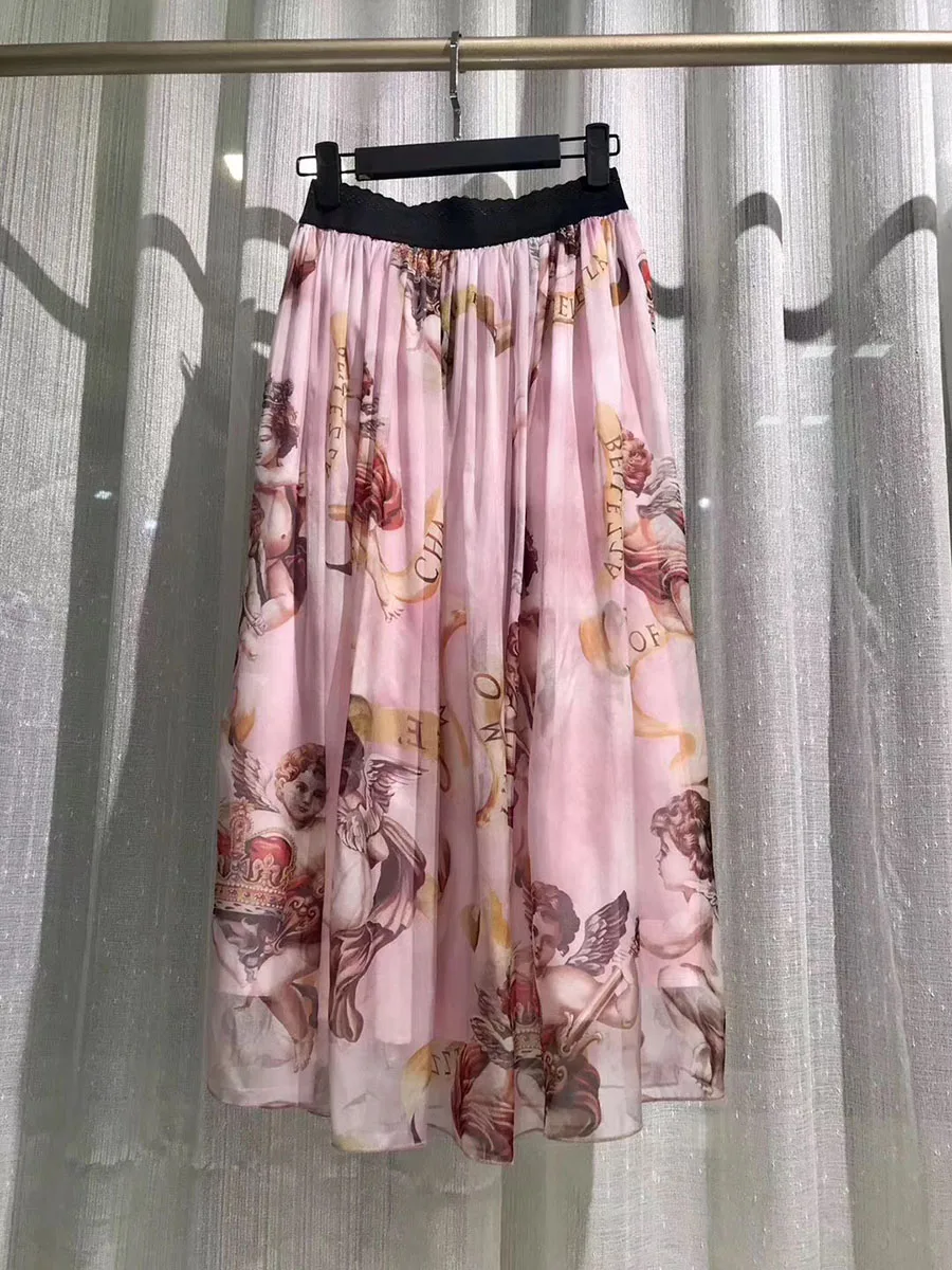 Italy Runway Fashion 100% Real Silk Skirts 2019 Summer Angel Print Elastic Waist Mid-calf Length Elegant Midi Skirt
Italy Runway Fashion 100% Real Silk Skirts 2019 Summer Angel Print Elastic Waist Mid-calf Length Elegant Midi Skirt
