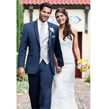 Fashion classic men's suit blue suit collar single-breasted men's ball gown and groom dress (coat + pants + vest) custom
Fashion classic men's suit blue suit collar single-breasted men's ball gown and groom dress (coat + pants + vest) custom