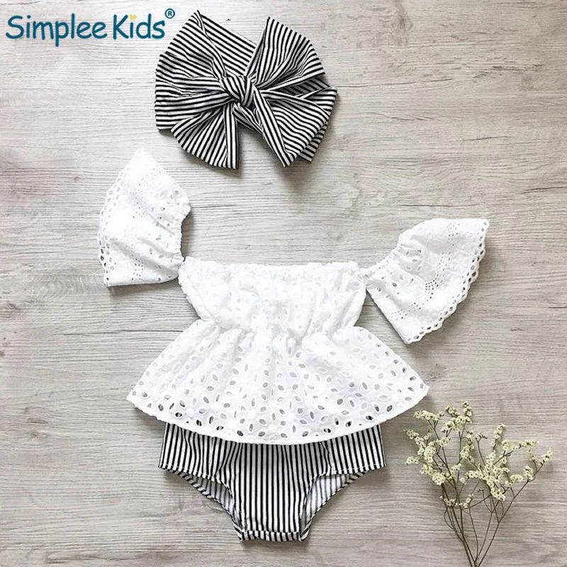 Todders Girls Baby Off shoulder lace tops+stripe shorts+headband 3Pcs Outfits Set Clothes Sunsuit Baby Photography Clothing Suit
Todders Girls Baby Off shoulder lace tops+stripe shorts+headband 3Pcs Outfits Set Clothes Sunsuit Baby Photography Clothing Suit