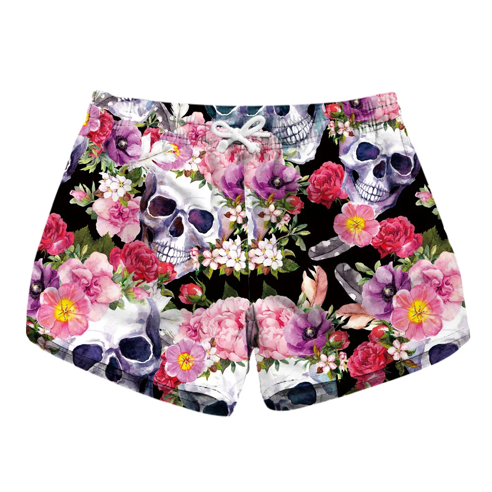Boys Board Shorts Purple Floral Sugar Skull Quick Dry Swim Surf Trunks