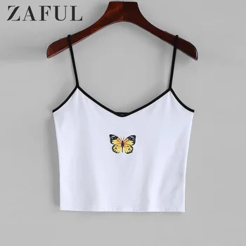 

ZAFUL Contrast Cropped Butterfly Cami Top Graphic Spaghetti Strap Women Tank tops Streetwear Short Tanks 2020 Sexy Summer Camis