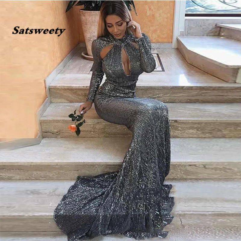 Sexy Long Sleeves Mermaid Evening Dresses High Neck Sequins Floor Length Dark Grey Women Prom Gowns Formal Party Dresses
Sexy Long Sleeves Mermaid Evening Dresses High Neck Sequins Floor Length Dark Grey Women Prom Gowns Formal Party Dresses