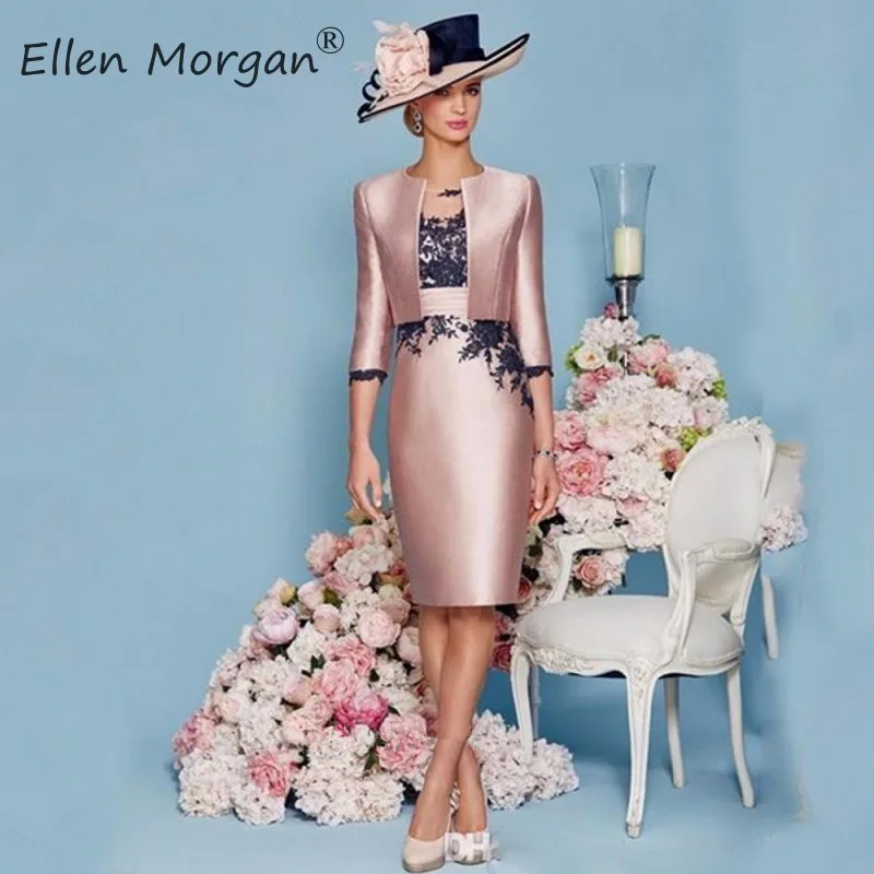Short Satin Knee Lengnth Mother of the Bridal Groom Dresses with Jacket Lace Sheath Elegant for Wedding Party Gowns 2019
Short Satin Knee Lengnth Mother of the Bridal Groom Dresses with Jacket Lace Sheath Elegant for Wedding Party Gowns 2019