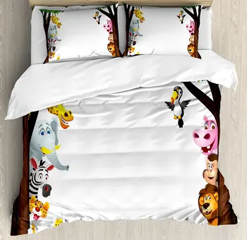 Nursery Duvet Cover Set Big Trees Friendly Jungle Safari Animals Wilderness Tropical African Wildlife Bedding Set Multicolor
Nursery Duvet Cover Set Big Trees Friendly Jungle Safari Animals Wilderness Tropical African Wildlife Bedding Set Multicolor