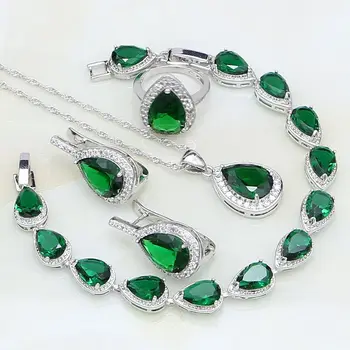 925 Silver Bridal Jewelry Green Rhinestone White CZ Costume Jewelry Sets For Women Stud Earrings/Pendant/Necklace/Bracelet/Ring
925 Silver Bridal Jewelry Green Rhinestone White CZ Costume Jewelry Sets For Women Stud Earrings/Pendant/Necklace/Bracelet/Ring