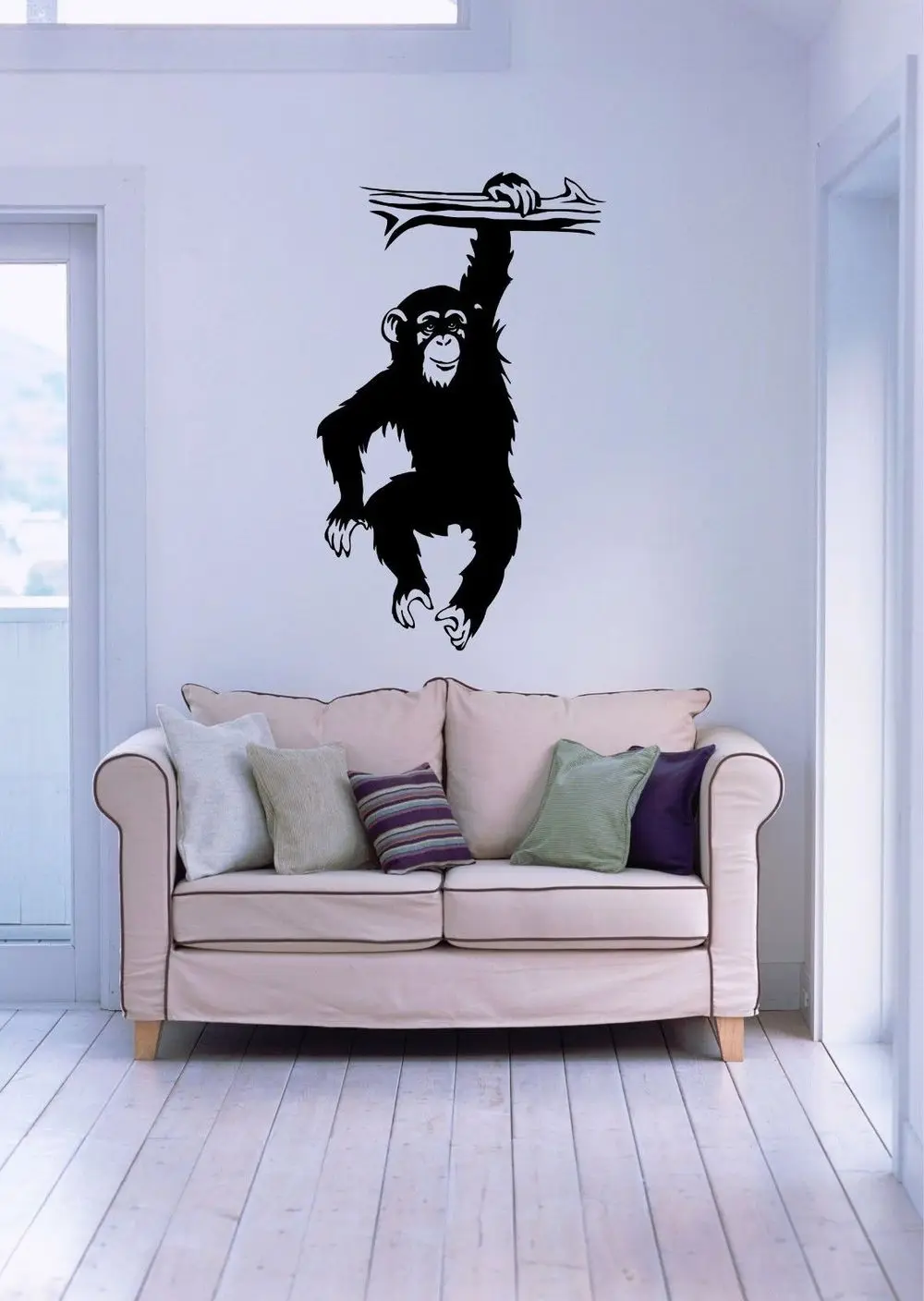 Black Chimp Monky Hold On A Wood Decoracion Hogar Wall Stickers Vinilos Decorativos Living Room Sofa Kitchen Art | Дом и сад