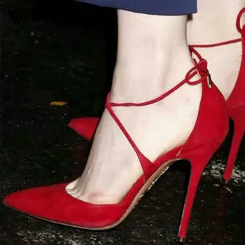 Girseaby Pumps for women Pointed toe Thin heel Flock lace up sexy Size 36-47 red spring summer party stiletto mujer E193
Girseaby Pumps for women Pointed toe Thin heel Flock lace up sexy Size 36-47 red spring summer party stiletto mujer E193