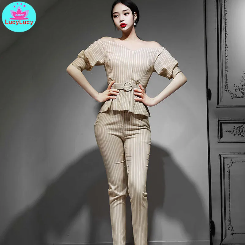 2019 summer new Korean fashion tide two-piece suit Slim one-neck shirt striped pants suit
2019 summer new Korean fashion tide two-piece suit Slim one-neck shirt striped pants suit