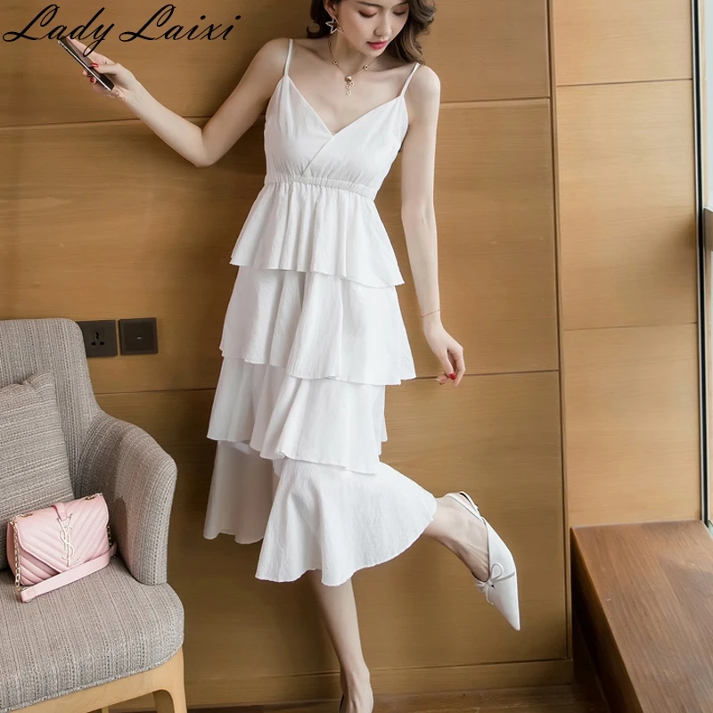 2019 summer new women's spaghetti strap V-neck layer ruffles waist cake dresses female elegant puff dress ball gown
2019 summer new women's spaghetti strap V-neck layer ruffles waist cake dresses female elegant puff dress ball gown