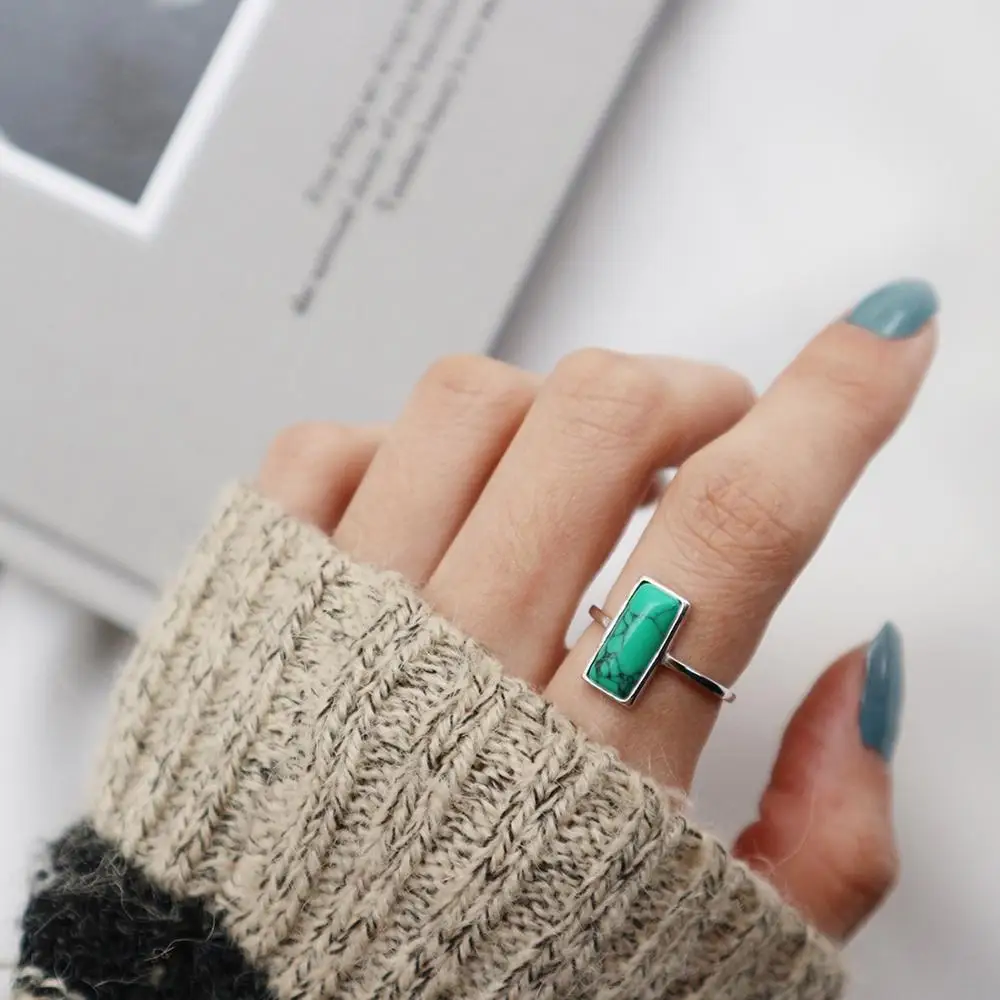 Simple Style Turquoises Stone Rings Real 925 Sterling Silver Thin Band Rectangle Blue Stone Engagement Rings For Women
Simple Style Turquoises Stone Rings Real 925 Sterling Silver Thin Band Rectangle Blue Stone Engagement Rings For Women