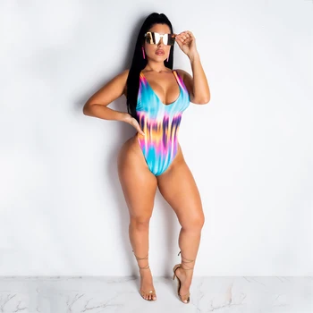Sexy Tie Dye Print Square Collar Sleeveless Backless Bodycon Bodysuit Women Summer Beach Style Skinny Jumpsuit Rompers Plus Size