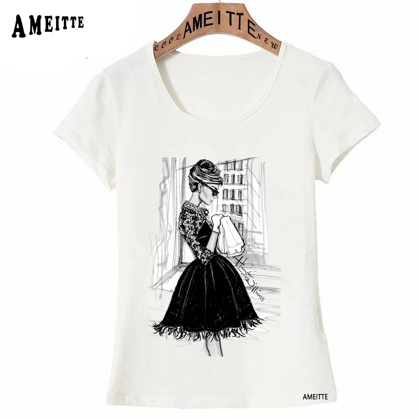 Vintage Paris Audrey Hepburn Fashion illustration Print Punk Girl T-Shirt Summer Women T Shirt Woman Casual Tops Girl White Tees
Vintage Paris Audrey Hepburn Fashion illustration Print Punk Girl T-Shirt Summer Women T Shirt Woman Casual Tops Girl White Tees