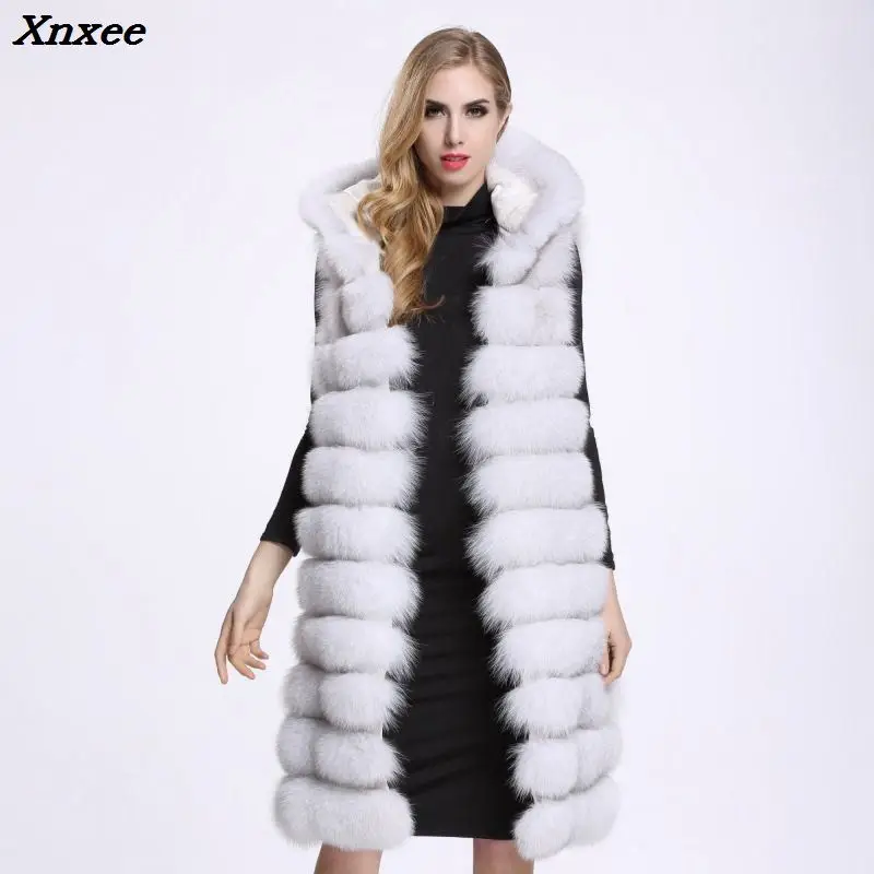 

Luxury Thicken Long Faux Fur Vest Sleeveless Winter Jacket Women Furry Hooded Fake Fur Coats casaco feminino abrigos de piel
