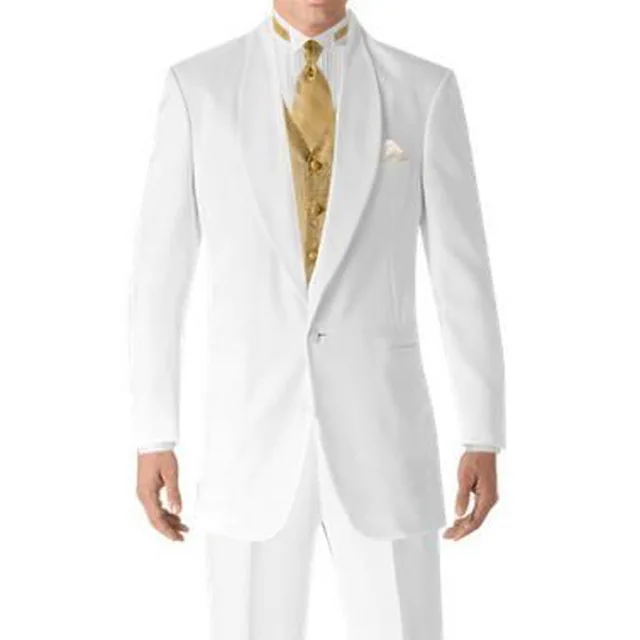 Бело золотые свадебные смокинги для жениха мужские костюмы шаль с лацканами...