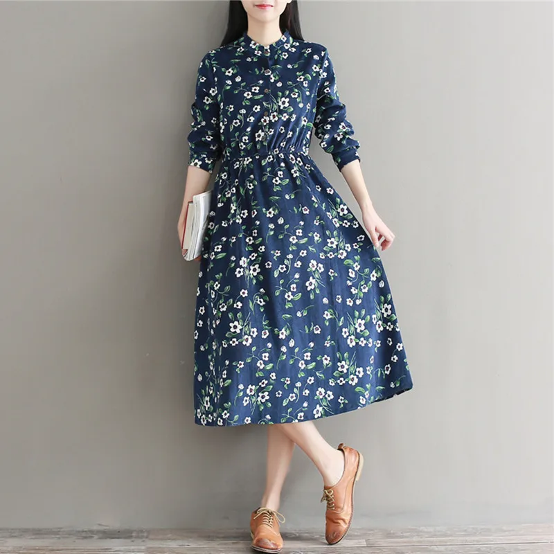Literary Vintage Autumn Dress Women Stand Collar Slim Elastic Waist A Line Mori Girl Long Sleeve Floral Corduroy Midi Dresses
Literary Vintage Autumn Dress Women Stand Collar Slim Elastic Waist A Line Mori Girl Long Sleeve Floral Corduroy Midi Dresses