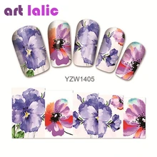 1 feuille transfert d'eau Nail Art autocollant autocollant violet azalée 3D imprimer manucure conseils bricolage ongles feuilles décorations 1405(China)