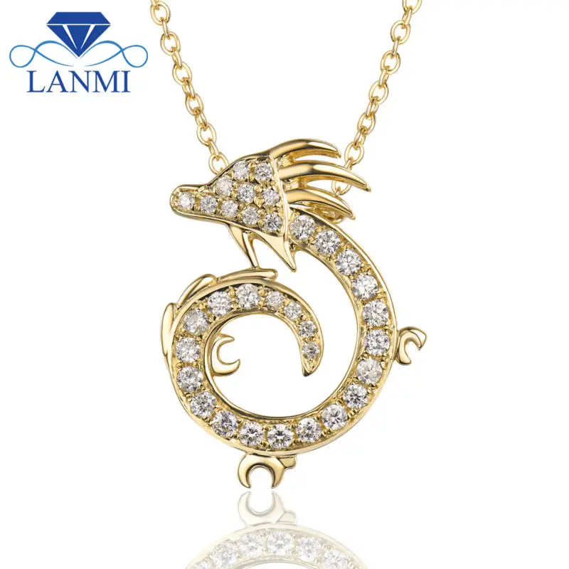 New Diamond Necklace Pendant China Dragon Shape 18K Yellow Gold Special Jewelry for Girl WP058 | Украшения и аксессуары