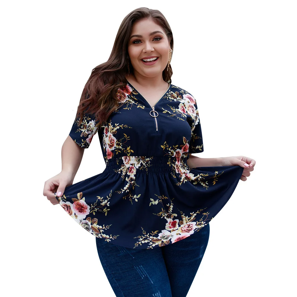 Plus size Bohemia floral print women blouse shirt short sleeve zipper V neck elastic high waist women tops casual chiffon blouse
Plus size Bohemia floral print women blouse shirt short sleeve zipper V neck elastic high waist women tops casual chiffon blouse