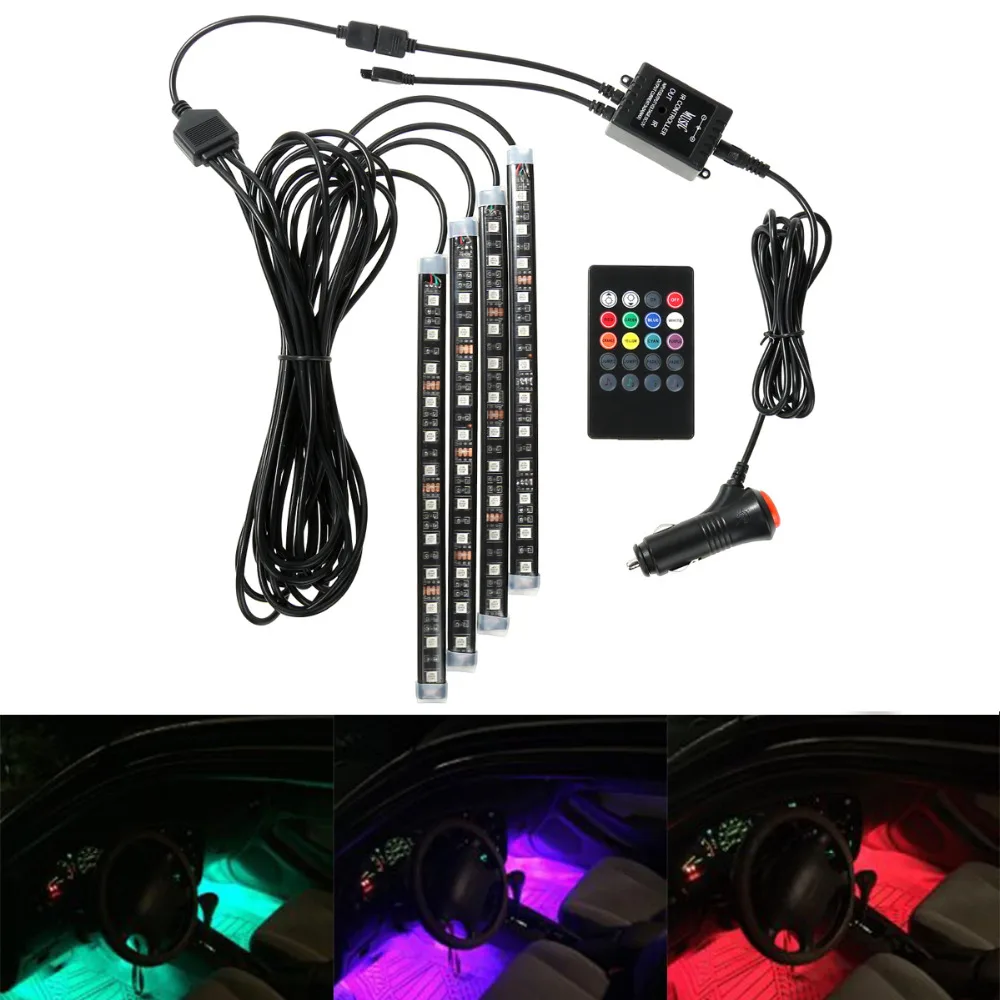 4 Pcs font b Car b font RGB LED Neon font b Interior b font Light