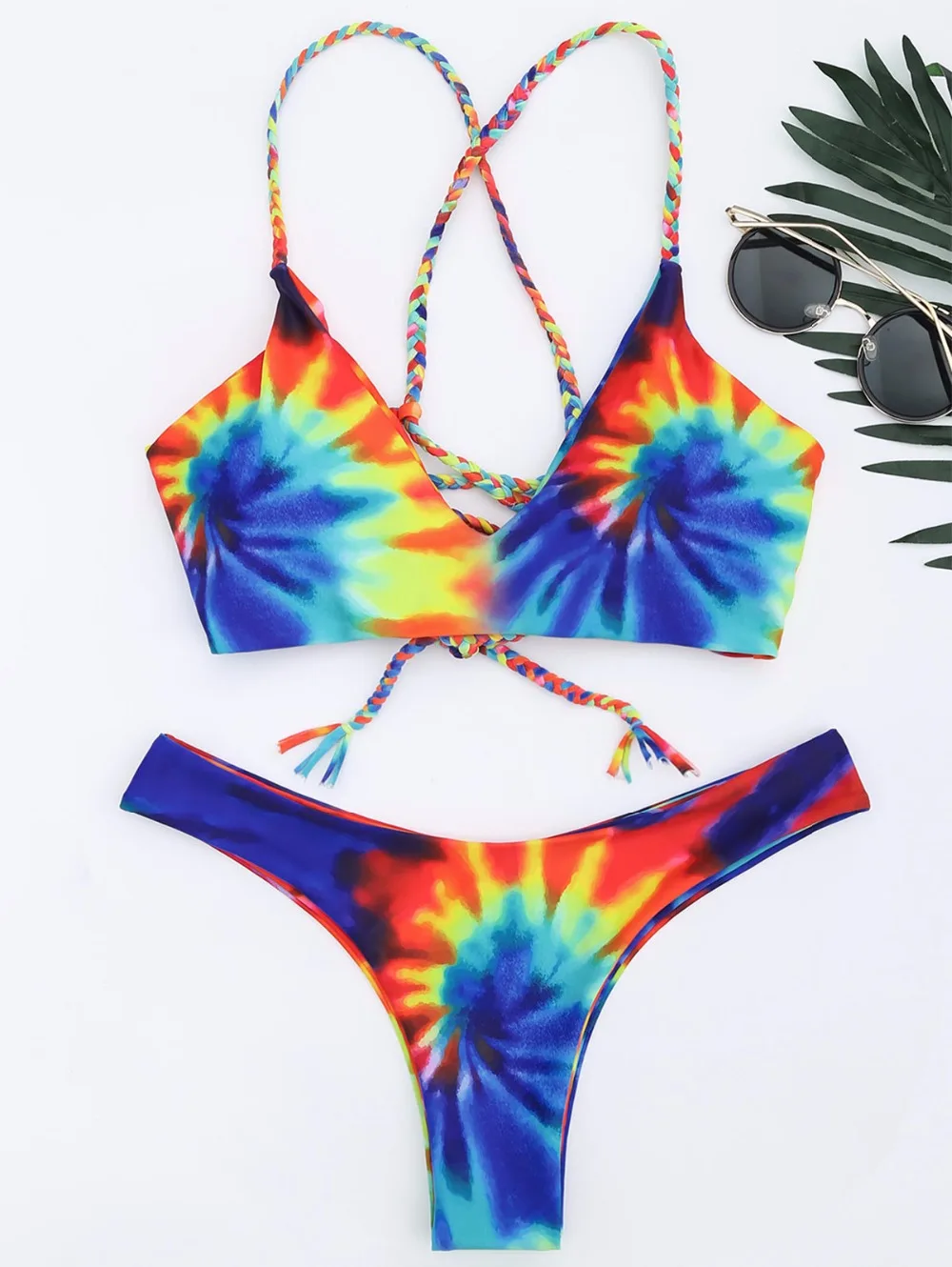 

ZAFUL New Design Women Sexy Bikini Set Tie Dye Braided Criss Cross Swimsuit Spaghetti Straps Bathing Suit Swim Wear Hot Selling