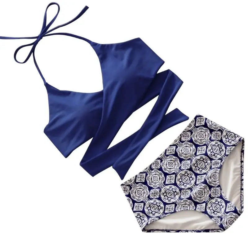 Women Summer Two Piece Bikini Set Halter Deep V-Neck Wrap Front Bra High Waist Bohemian Floral Digital Printing Thong Swimsuit B
Women Summer Two Piece Bikini Set Halter Deep V-Neck Wrap Front Bra High Waist Bohemian Floral Digital Printing Thong Swimsuit B