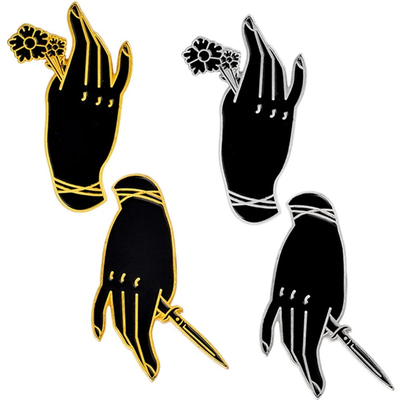 New Personality Black Witch Hand Brooch Handle Rose Hand Knife Dagger Gothic Punk Enamel Pin Badge Friends Jewelry
New Personality Black Witch Hand Brooch Handle Rose Hand Knife Dagger Gothic Punk Enamel Pin Badge Friends Jewelry
