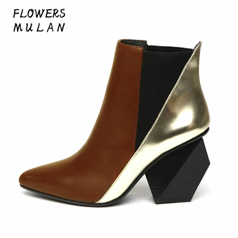 Designers Brown Women Ankle Boots Slip On Genuine Leather Strange High Heel Bota Pointed Toe Botas Mujer Women Pumps Martin Boot 
Designers Brown Women Ankle Boots Slip On Genuine Leather Strange High Heel Bota Pointed Toe Botas Mujer Women Pumps Martin Boot